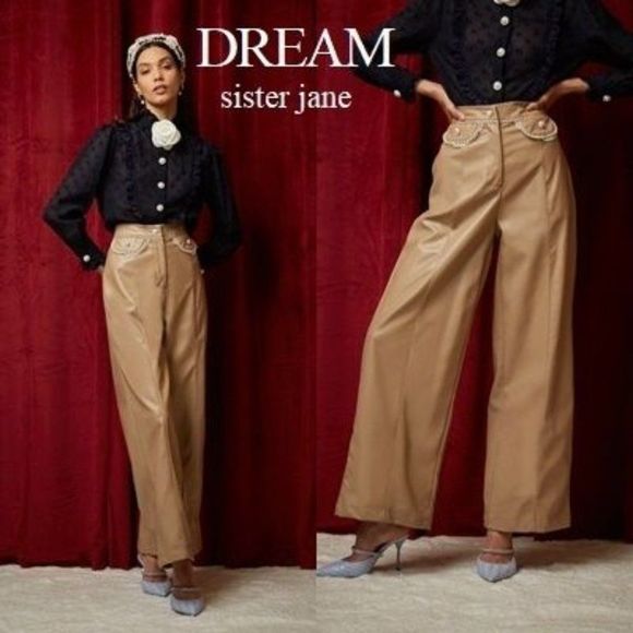 Sister Jane Pants - SISTER JANE *Dream Valentina Faux Leather Trousers* ~ Wide Leg ~ High Rise ~ NEW